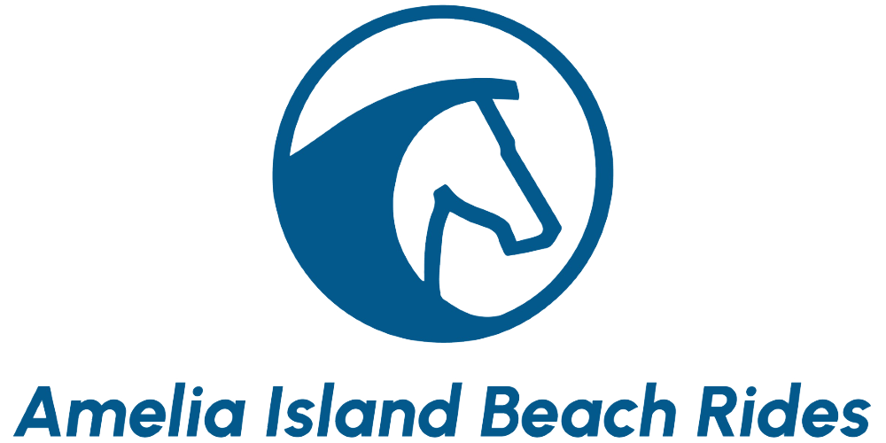 Logo with horse head in circle above text 'Amelia Island Beach Rides'.